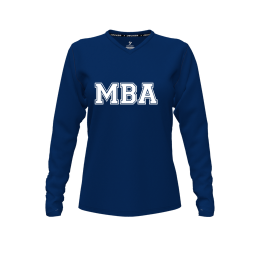 [FTLVCFNV-FYXS-LOGO3] Decker Comfort T-Shirt (Female Youth XS, Navy, V Neck, Logo 3, Long Sleeve)