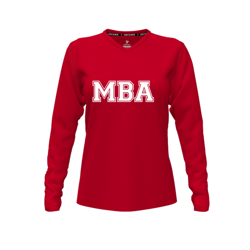 [CUS-DFW-TEES-CMF-VNK-LSL-RED-FYXS-LOGO3] Decker Comfort T-Shirt (Female Youth XS, Red, V Neck, Logo 3, Long Sleeve)