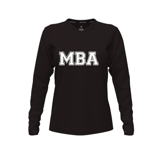 [CUS-DFW-TEES-PER-VNK-LSL-BLK-FYXS-LOGO3] Decker Performance T-Shirt (Female Youth XS, Black, V Neck, Logo 3, Long Sleeve)